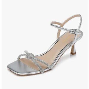 Wansseny Silver Strap Knot Open Toe Summer Sandals Low Heel Ankle Strap Shoes
